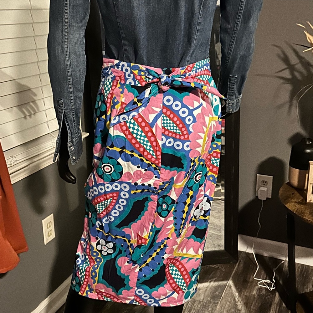 J. Crew Pink and Blue Midi Pencil Skirt - Picture 3 of 4
